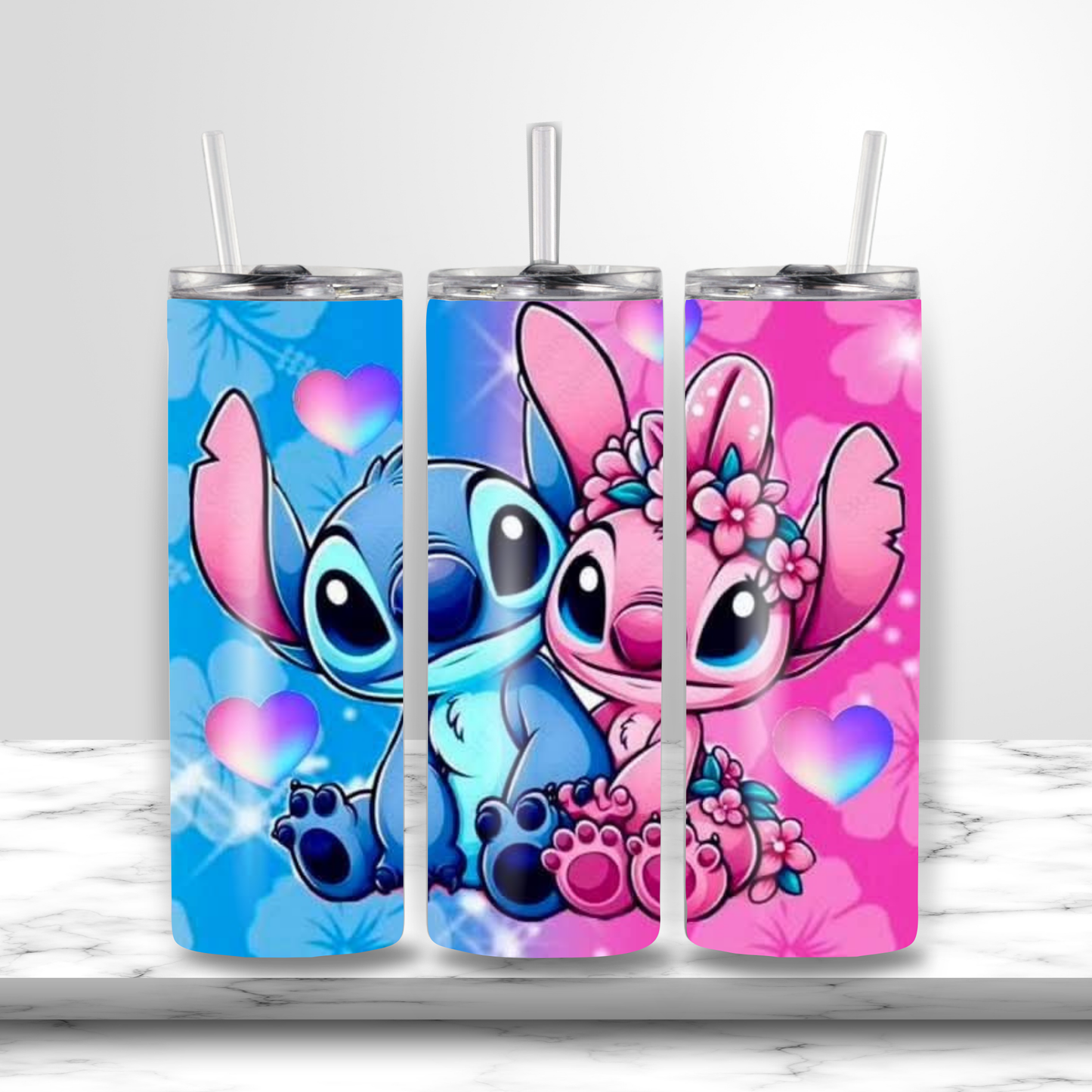 Adorable Blue & Pink Cartoon Couple Stainless Steel Tumbler 💙💖