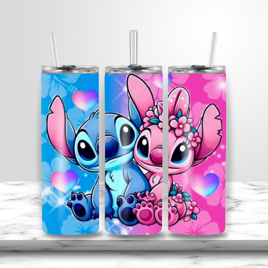 Adorable Blue & Pink Cartoon Couple Stainless Steel Tumbler 💙💖